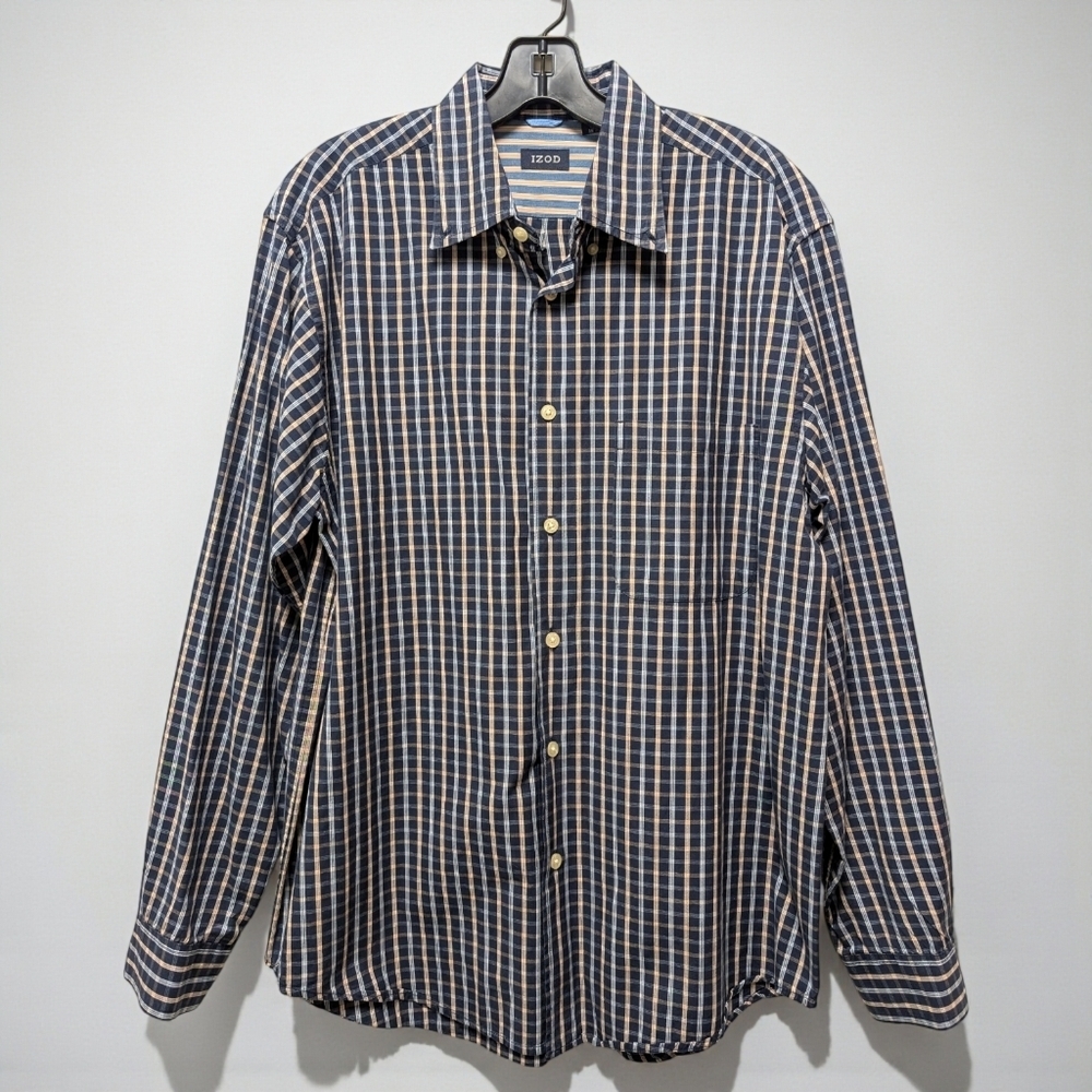 Izod Vintage Navy Plaid Preppy Button Down Shirt Men's M - Picture 13 of 13